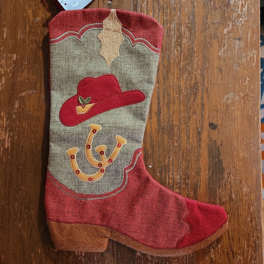 Christmas Stocking Western Cowboy Boot NWT